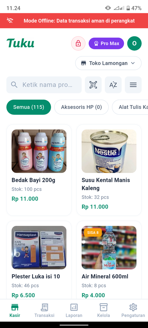 Layar kasir Tuku