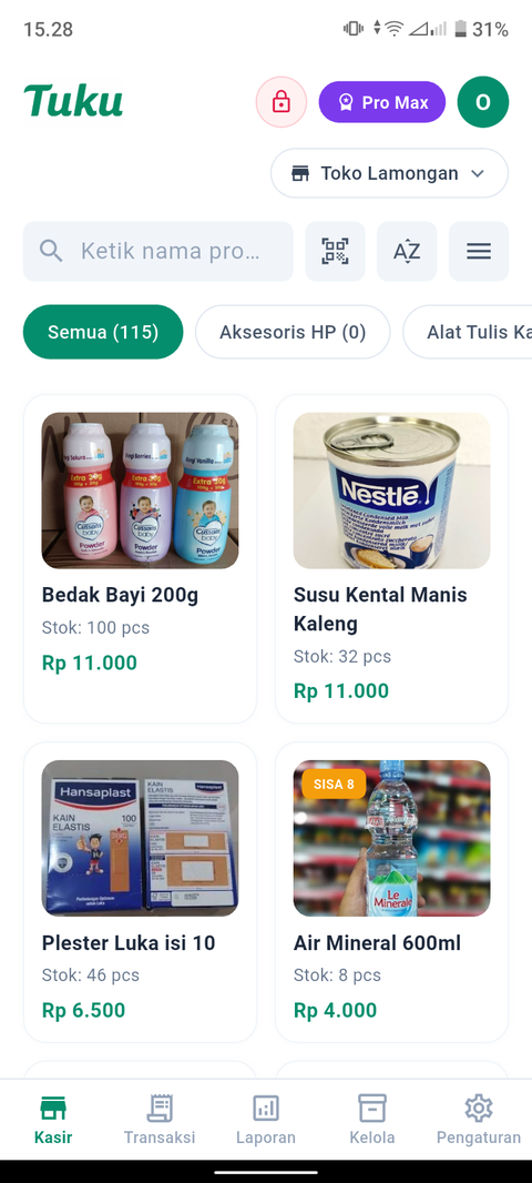 Tampilan kasir Tuku